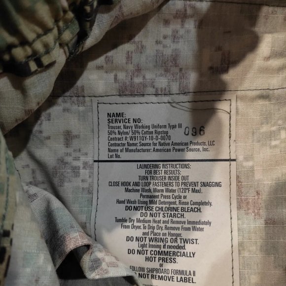 USN AOR2 Woodland Digital NWU Type III Ripstop Pants Short Small New - Picture 5 of 5